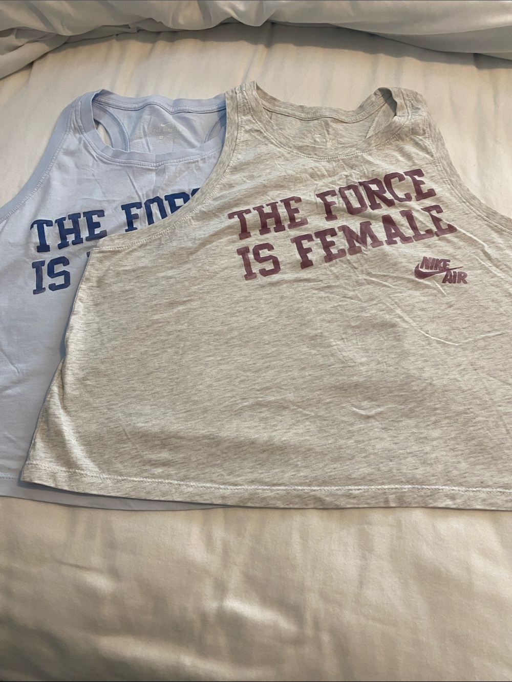 Nike “The Force Is Female" Tank Tops - Light Gray & Light Blue